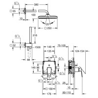 25289000 Eurocube OHM Душова система на 2 виходи, квадратна, 250 (1 сорт) GROHE фото 3