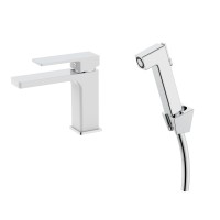 Змішувач для раковини Gemini (з гігієнічним душем) QTGEM272CRW45691 Chrome/White Qtap