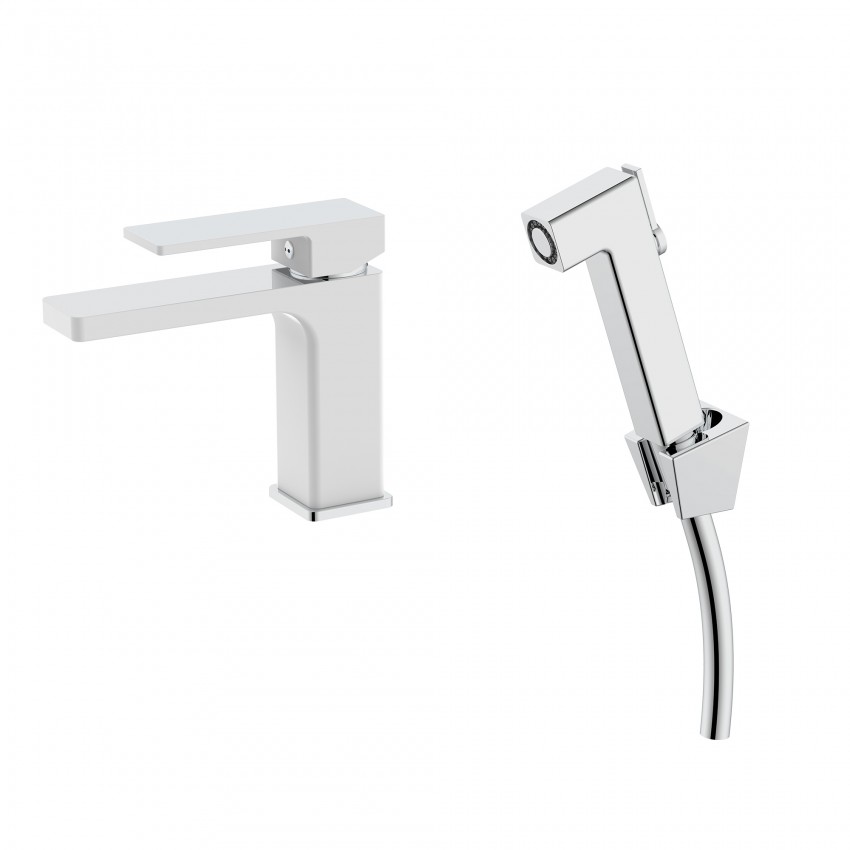 Змішувач для раковини Gemini (з гігієнічним душем) QTGEM272CRW45691 Chrome/White Qtap QTAP