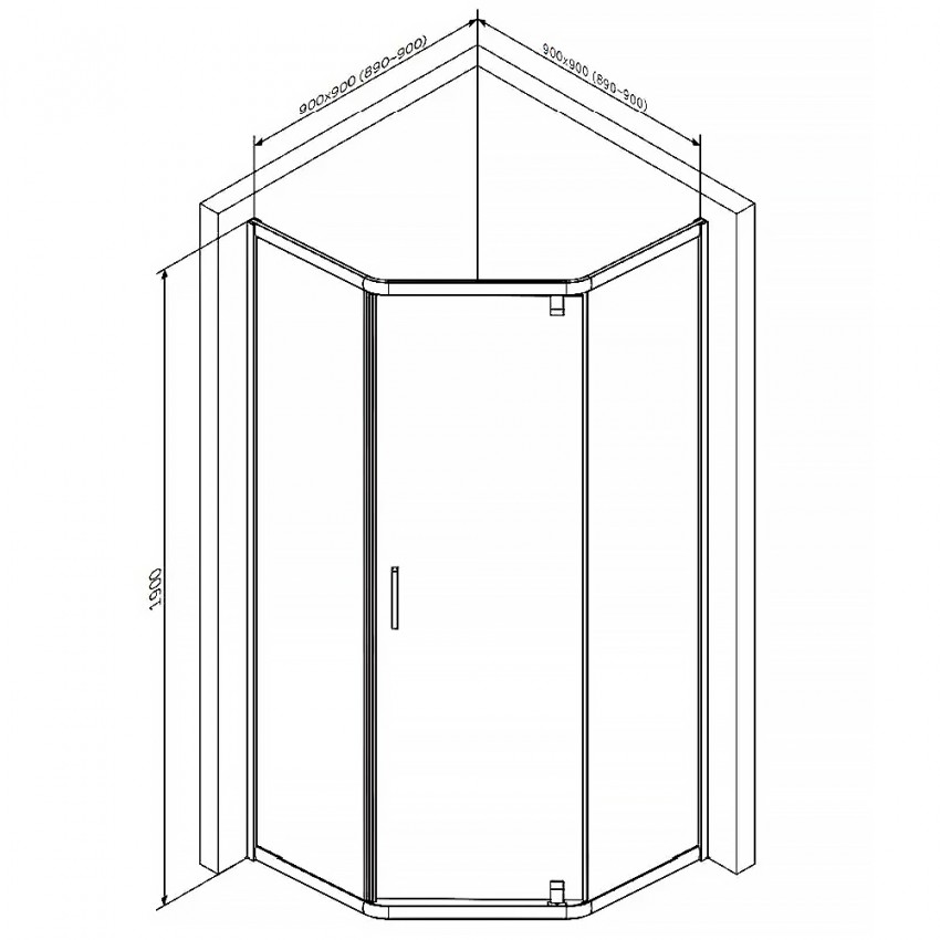 W90UG-405-090BT Душ. кабіна Gem 5-corner Pivot 90x90 скло прозоре, профіль чорний мат, без піддону (1 сорт) AM.PM фото 1