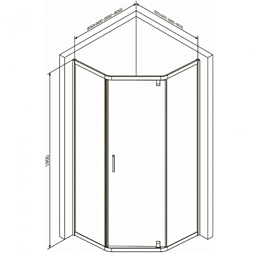 W90UG-405-090MT Душ. кабіна Gem 5-corner Pivot 90x90 скло прозоре,хром, без піддону (1 сорт) AM.PM фото 1