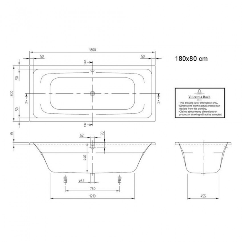 UBA180FRA2V-01 Targa Ванна 180x80см, білий (1 сорт) VILLEROY  BOCH фото 1