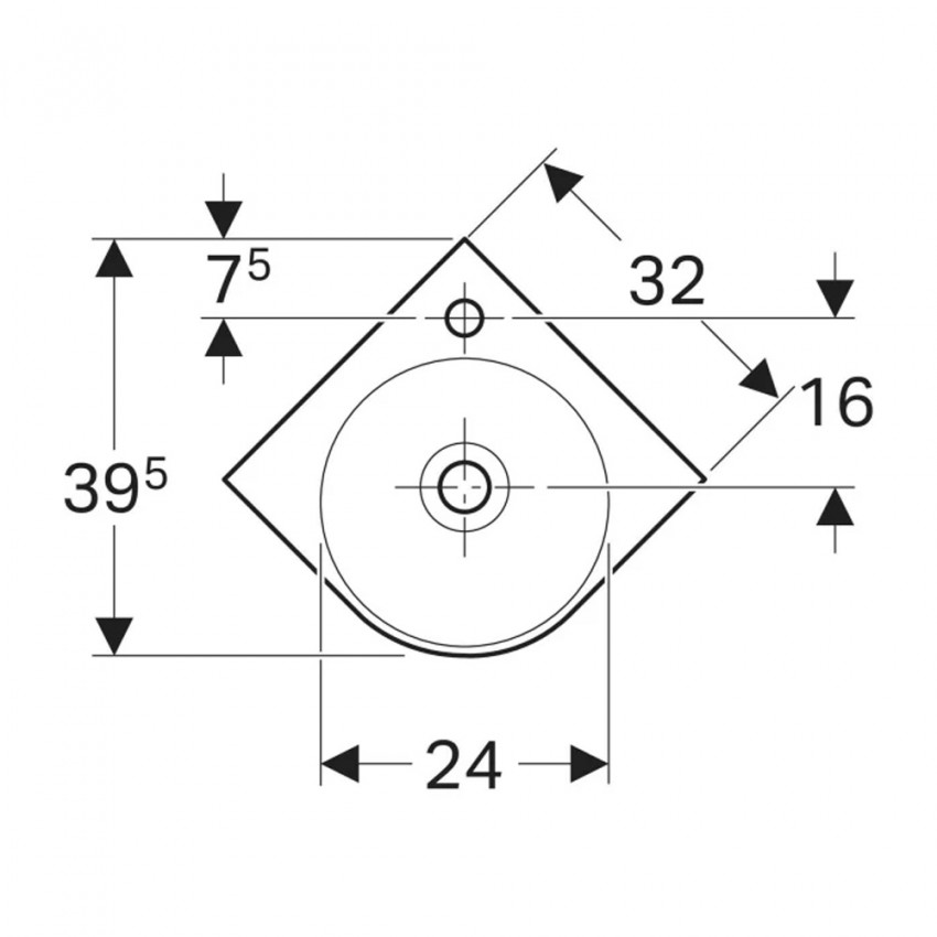 501.519.00.7 Selnova Compact кутова раковина, з отв для зміш., з переливом, білий глянець (1 сорт) GEBERIT фото 1