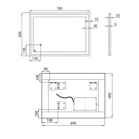 Дзеркало Stork настінне прямокутне з LED-підсвічуванням Touch, димер, рег. яскравості 700х500 мм Reverse Qtap QTAP фото 1