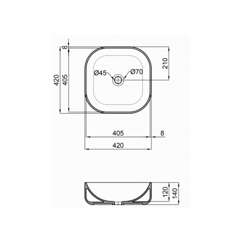 Раковина Kolibri накладна квадратна без донного клапана 430х430х150 мм White Qtap QTAP фото 1