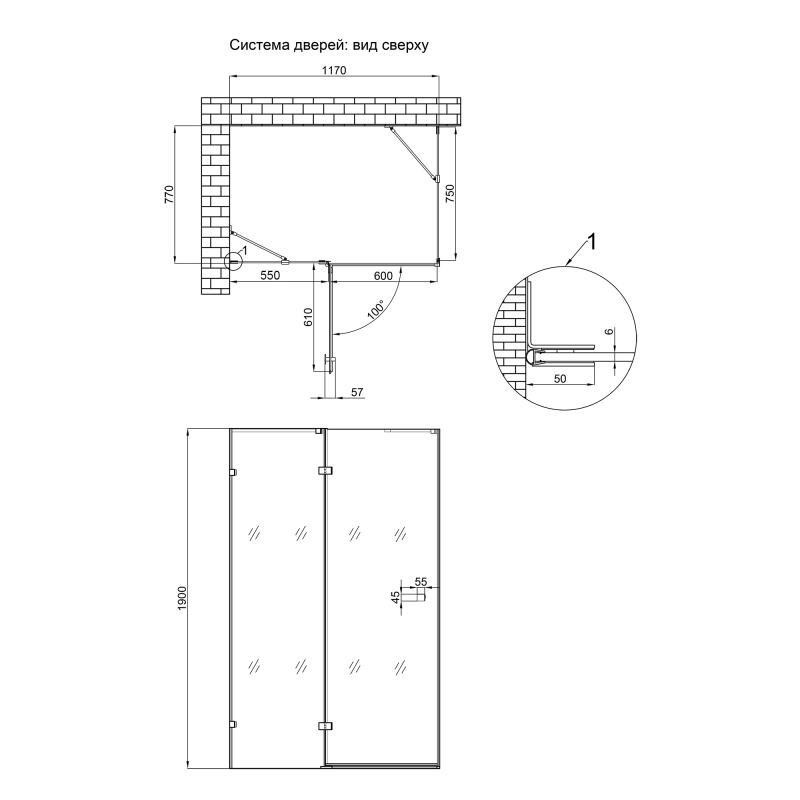 Душова кабіна CAPRICORN BLA10128RC6, прямокут., 120x80, скло 6мм Clear, CalcLess, розпаш., без піддона QT QTAP фото 1