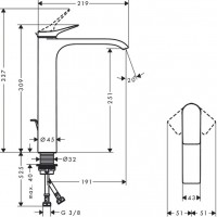 75040670 Vivenis Змішувач д/раковини з д/к, чорний матовий (1 сорт) HANSGROHE фото 1