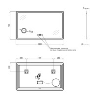 Дзеркало Crow настінне прямокутне з LED-підсвічуванням Touch, цифровий годинник, димер, рег. яскравості лінза, 1200х700 мм Qtap QTAP фото 1