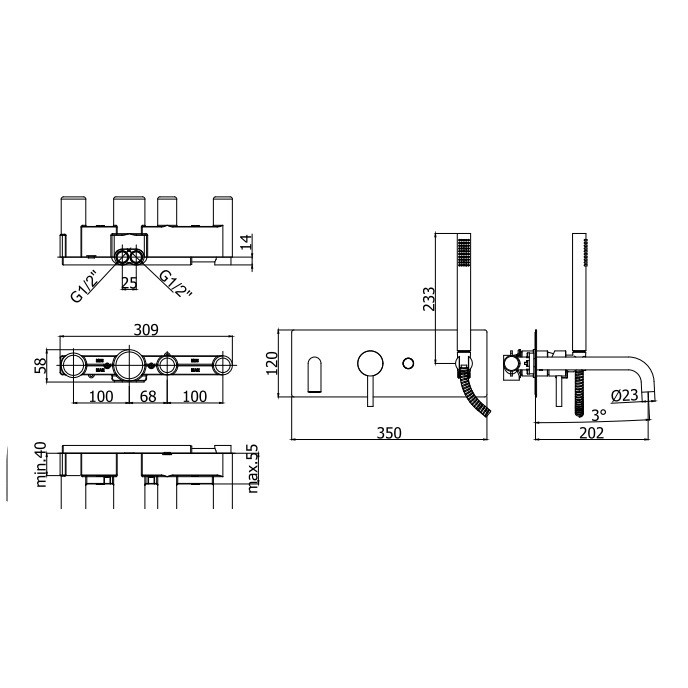 LIG001CR LIGHT Змішувач для ванни з ручним душем, хром (1 сорт) Paffoni фото 1