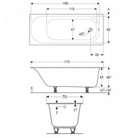 554.002.01.1 Soana Ванна прямокутна 170x70см, тонкий край, злив та перелив в зоні ніг, з ніжками, колір білий (1 сорт) GEBERIT фото 1