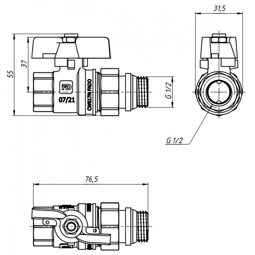 KA1 Кран кульовий зі згоном FADO New PN40 15 1/2 (1 сорт) FADO фото 2