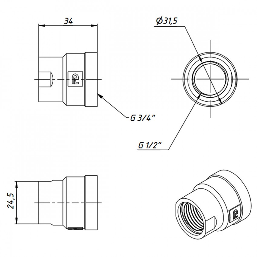 M14C Хром FADO Муфта редукційна 1/2x3/4 (1 сорт) FADO фото 1