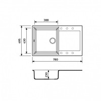 Мийка кухонна Adamant HORIZON 780х495х230 сахара-02 без отвору для змішувача та переливом (1 сорт) ADAMANT фото 1