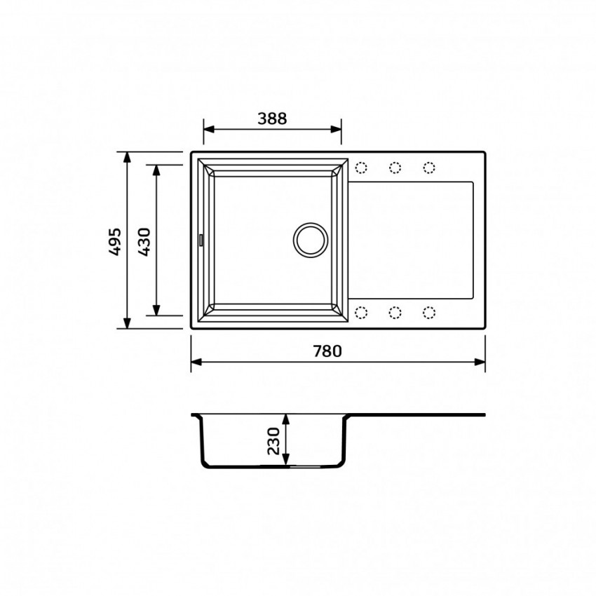 Мийка кухонна Adamant HORIZON 780х495х230 сахара-02 без отвору для змішувача та переливом (1 сорт) ADAMANT фото 1