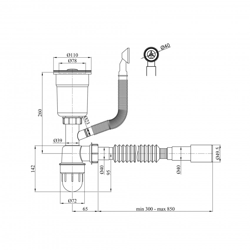 Сифон для кухонної мийки LK17, Grey, випуск 115 мм, колбовий з круглим переливом (вихід гофри 40/50 мм) LDLK17SS46398 Lidz LIDZ фото 2