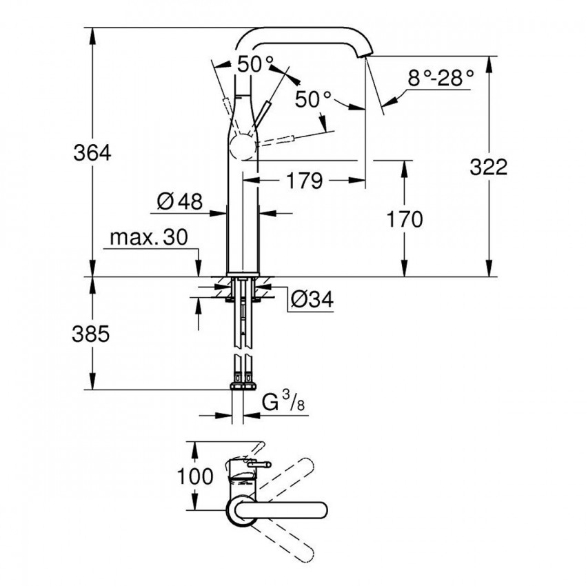 24170KF1 Essence Змішувач для раковини XL, чорний (1 сорт) GROHE фото 3