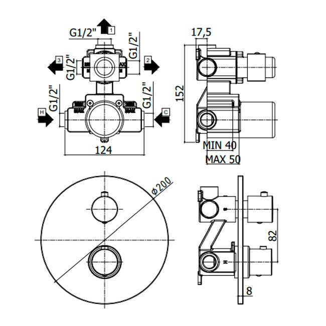 LIQ019CR Light exclusive Змішувач для душу на 3 споживачі, термостатичний, хром (1 сорт) Paffoni фото 1