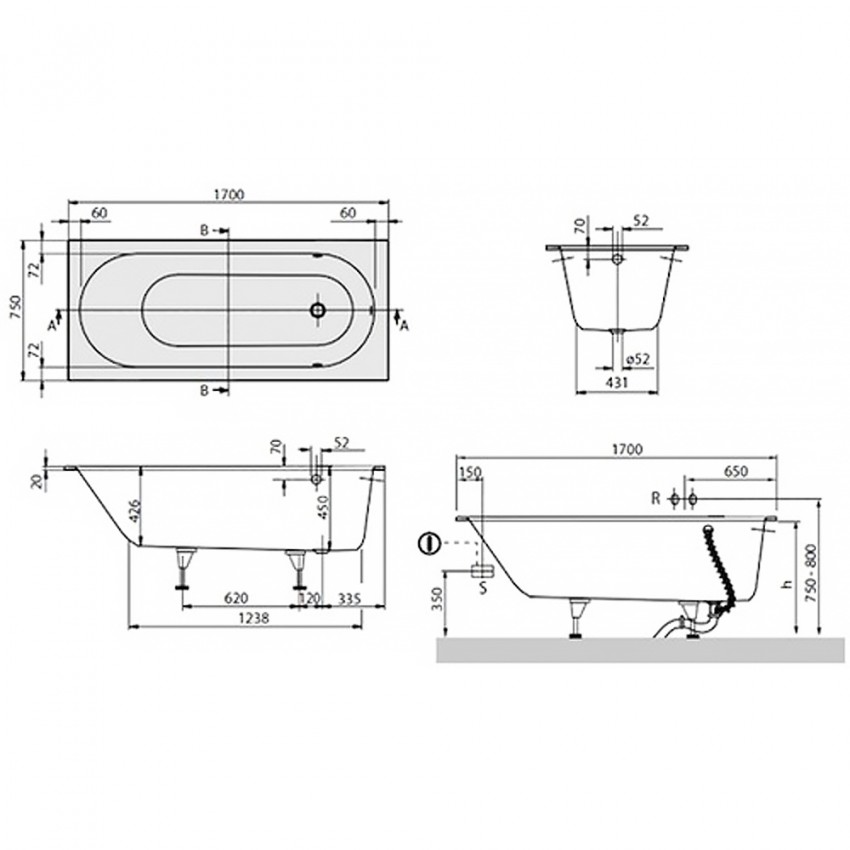 uBQ170OBE2V-01 OBERON  Ванна 170х75см (1 сорт) VILLEROY  BOCH фото 1