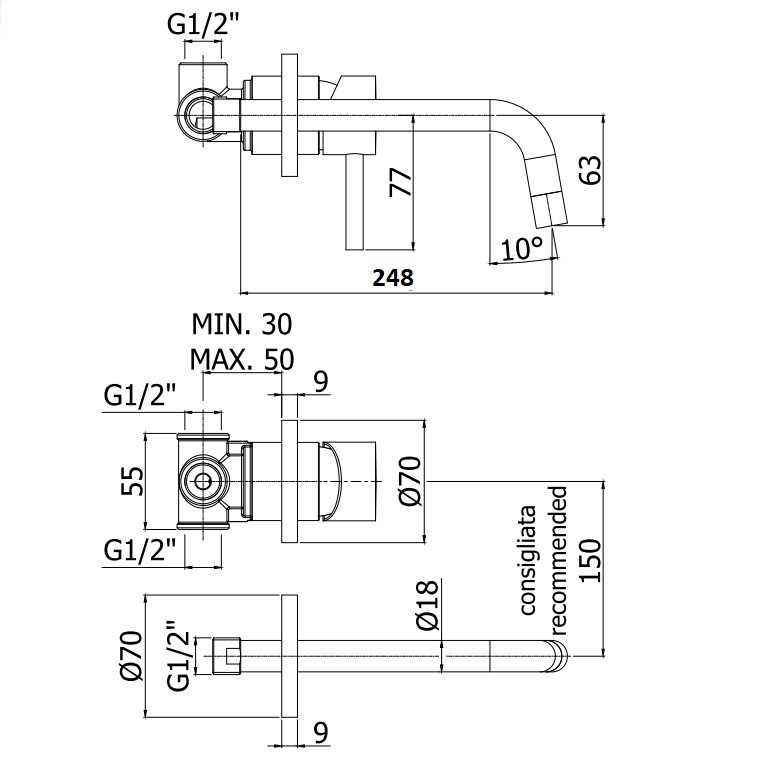 LIG007CR70 LIGHT Змішувач раковини, вилив 245 (248)мм, хром (1 сорт) Paffoni фото 1