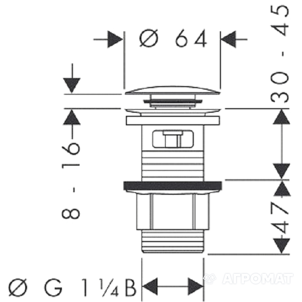 50105000 Push-open Донний клапан д/раковини (1 сорт) HANSGROHE