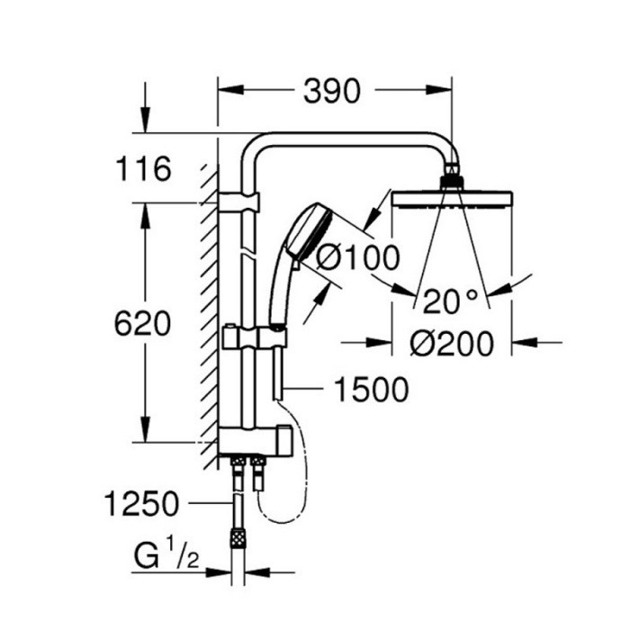 27389002 New Tempesta System 200 Душова система Flex (1 сорт) GROHE фото 1