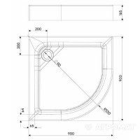 XBN1690000 FIRST Душовий піддон з акрилу 1/4 круга 90 x 90см, радіус закруглення 55 град., з інтегрованою панеллю (1 сорт)