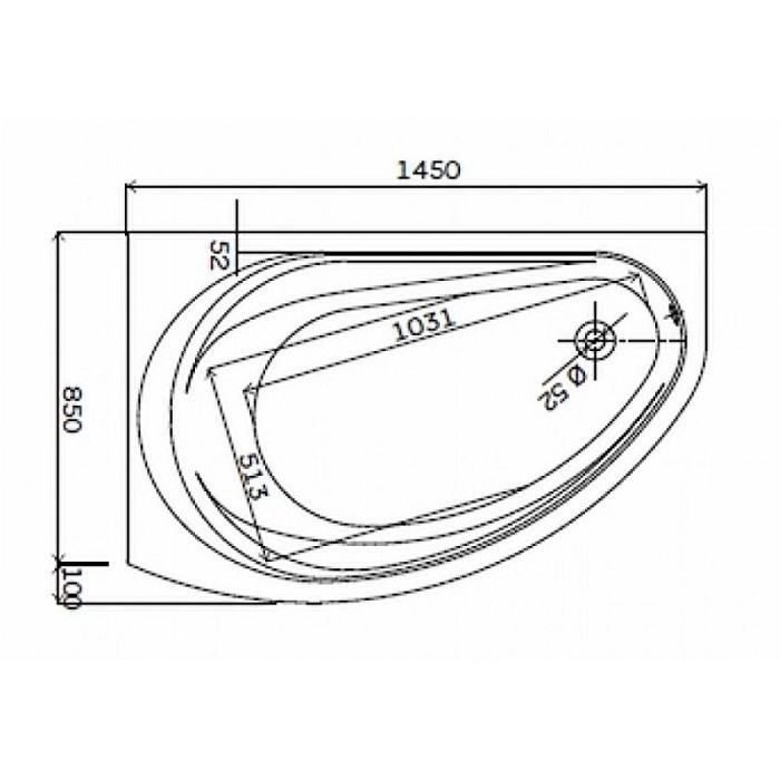 5533000 SUPERO Ванна акрилова асиметрична 145x85 см, злив зліва, колір білий, в комплекті з ніжками SN14 (1 сорт) KOLO фото 1