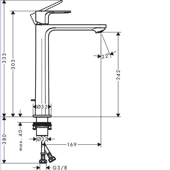 72591000 Rebris E Змішувач д/раковини 240 CoolStart EcoSmart+ з д/к, хром (1 сорт) HANSGROHE фото 1