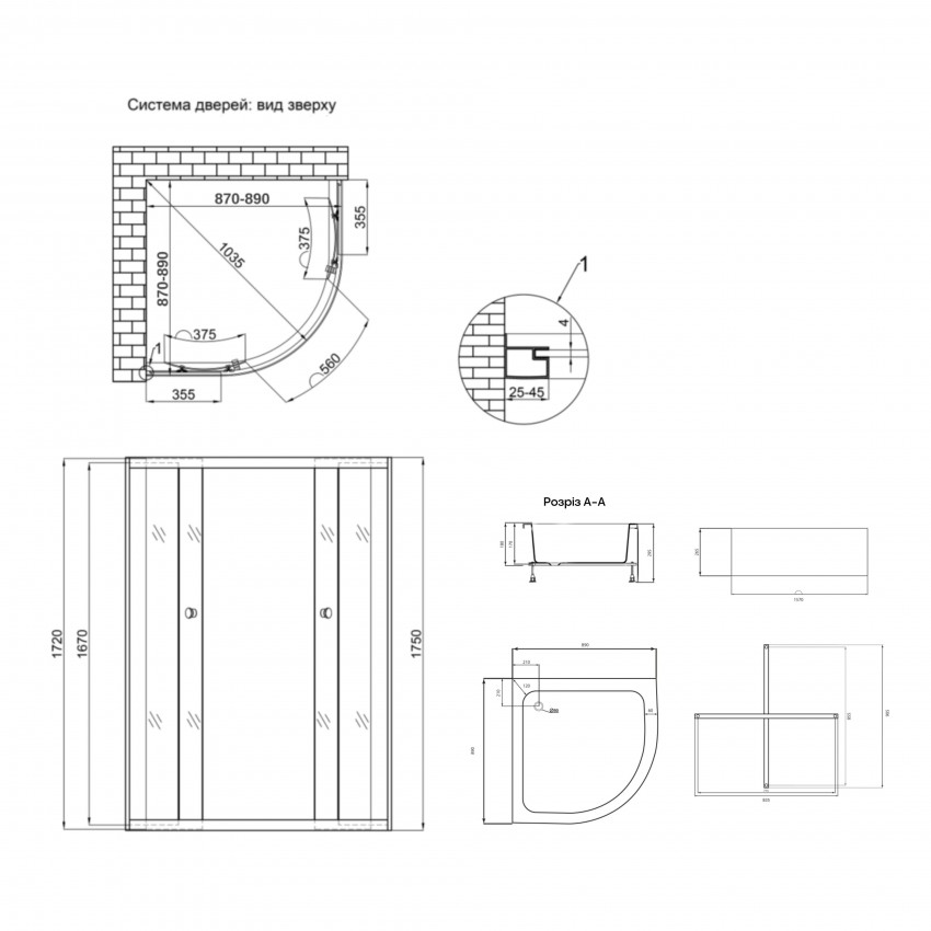 Душова кабіна Latwa SC90x90.SAT.MID.GR полукругла, скло тон. 4 мм + Душовий піддон KAPIELKA ST90x90x26, з панеллю Lidz LIDZ фото 1