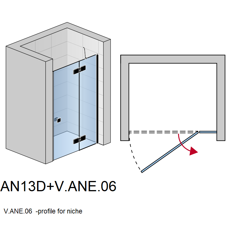 AN13D10000607 Annea Душові дверцята кріплення справа,чорний мат/прозоре скло (1 сорт) SanSwiss фото 1