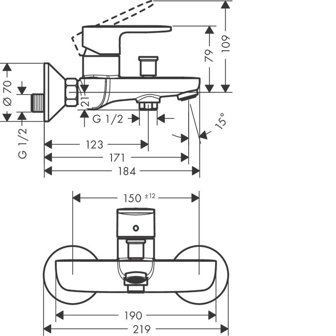 71440000 Vernis Blend Змішувач д/ванни, хром (1 сорт) HANSGROHE фото 1