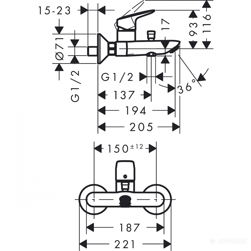 71400000 Logis Змішувач д/ванни (1 сорт) HANSGROHE