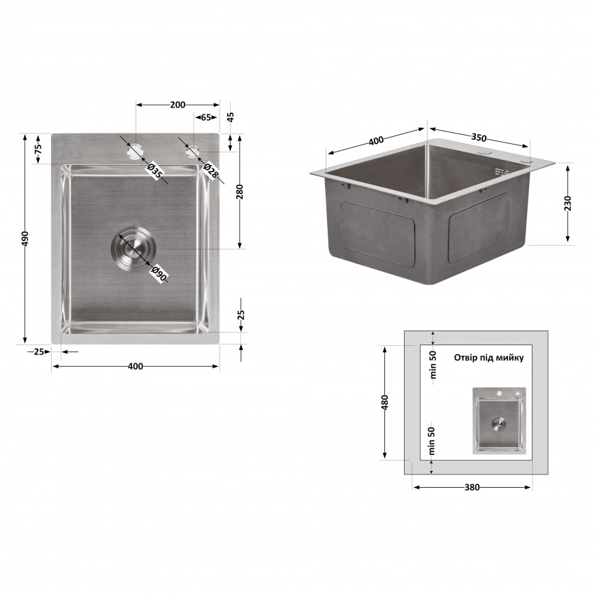 Мийка для кухні інтегрована Handmade H4050 (LDH4050BRU39258) Brushed Steel 3,0/1,0 мм Lidz LIDZ фото 1