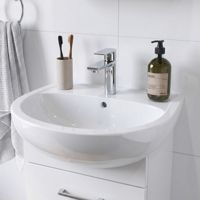 2321550UA STATUS Раковина 55 см, з переливом, з отв.для зміш по центру (1 сорт) KOLO