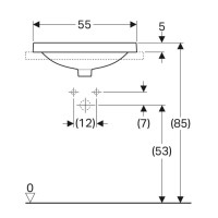 500.737.01.2 VariForm Умивальник прямокутний, 55х40см, що вбуд.в стільницю, без отв. під змішувач, з переливом, глазурований знизу,  білий глянець (1 сорт) GEBERIT фото 4