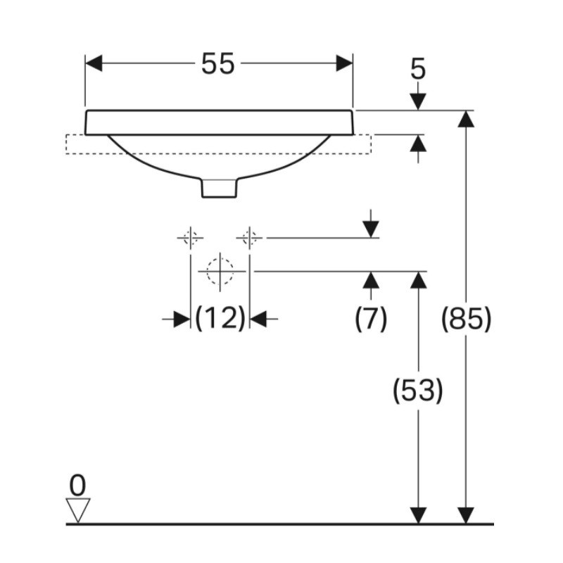 500.737.01.2 VariForm Умивальник прямокутний, 55х40см, що вбуд.в стільницю, без отв. під змішувач, з переливом, глазурований знизу,  білий глянець (1 сорт) GEBERIT фото 4