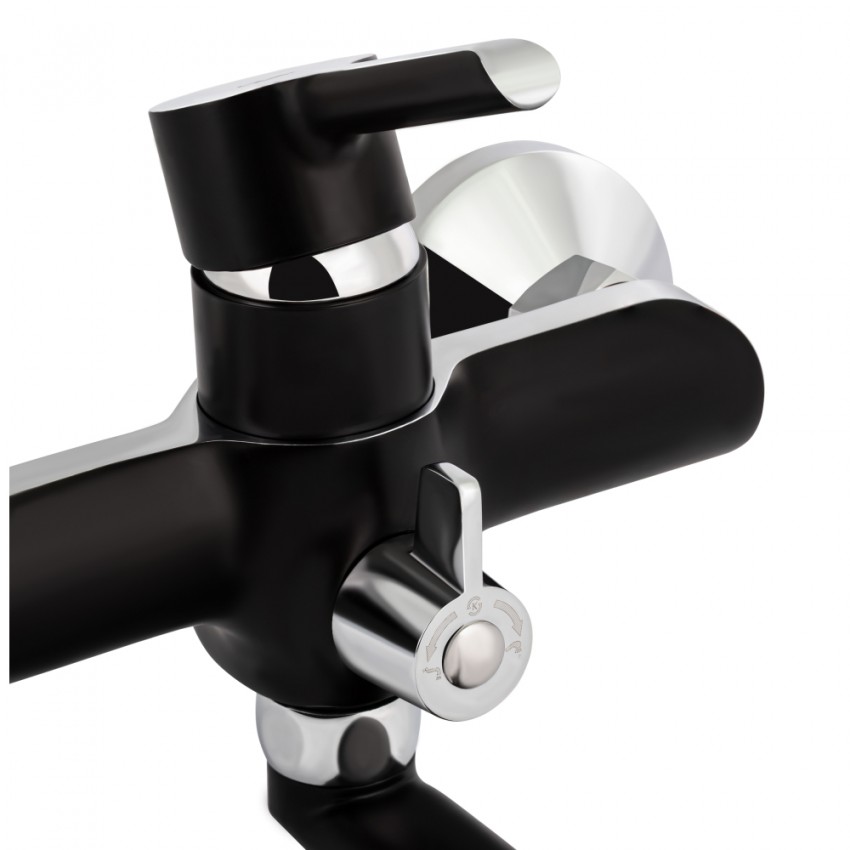 Змішувач для ванни Grand з поворотним виливом (з душовим гарнітуром) QTGRABCR005 Chrome/Black Qtap QTAP фото 3