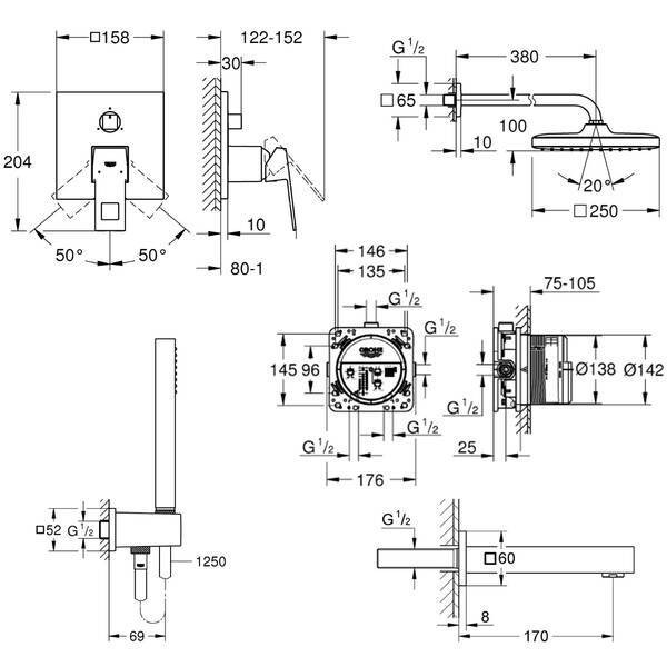 UA26417SC2 Eurocube Tempesta Cube 250 Набір для комплектації душу з виливом, 3 споживачі GROHE фото 1