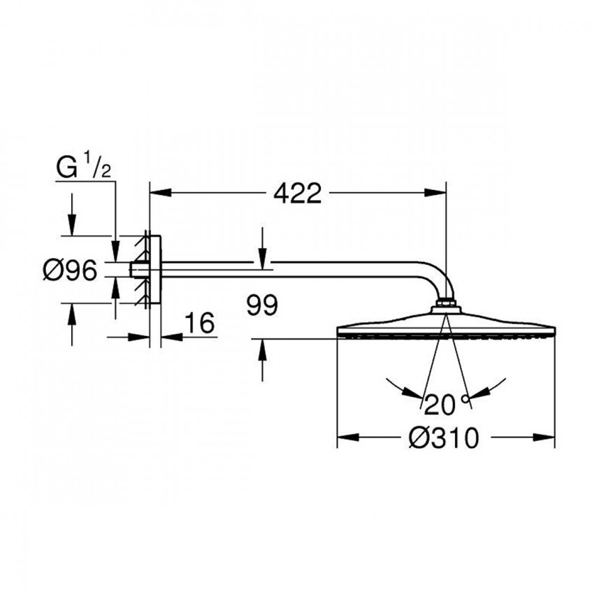 26558GN0 Rainshower Mono 310 Верхній душ з душовим кронштейном, Brushed Cool Sunrise (1 сорт) GROHE фото 3