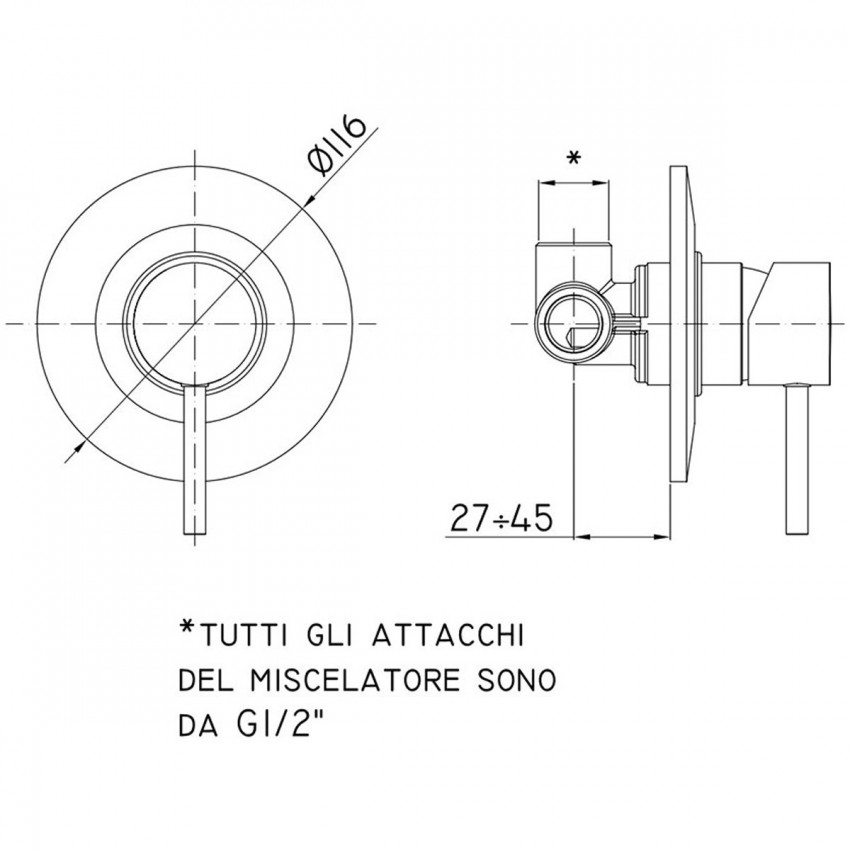 LIG010CR70  Light Змішувач для душу прихованого монтажу, хром (1 сорт) Paffoni