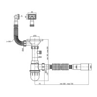 Сифон для кухонної мийки LK09, Graphite, випуск 115 мм, колбовий з квадратним переливом та доп. відведенням (вихід гофра 40/50 мм) LIDZGRA470100201 Lidz LIDZ фото 1