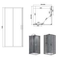 FEN2140B DEVIT PL ART 2.0 Кабіна душова, квадратна, розсувна, колір - чорний матовий, 900*900, без піддона, скло прозоре (1 сорт) DEVIT PL фото 1