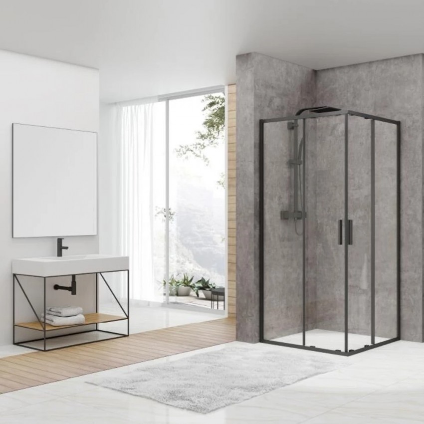 FEN2140B DEVIT PL ART 2.0 Кабіна душова, квадратна, розсувна, колір - чорний матовий, 900*900, без піддона, скло прозоре (1 сорт) DEVIT PL