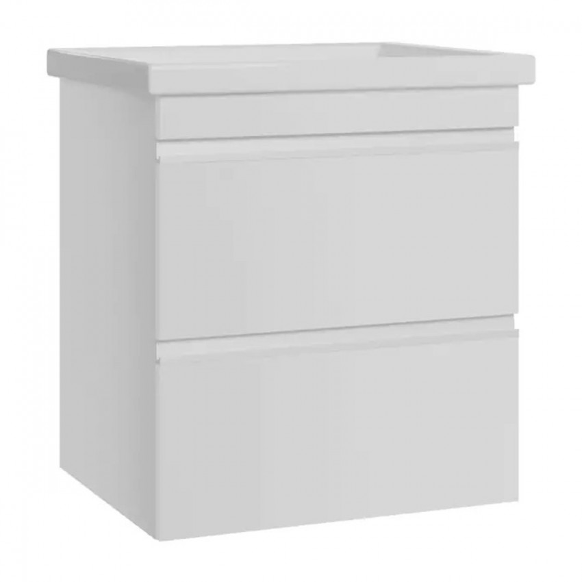 753055W FRAME Біла глянцева тумба 55см з раковиною та сифоном (1 сорт) DEVIT