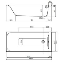 XWP3660000N Ванна акрилова прямокутна Rekord 160x70 см, біла, без ніжок (1 сорт) KOLO фото 2
