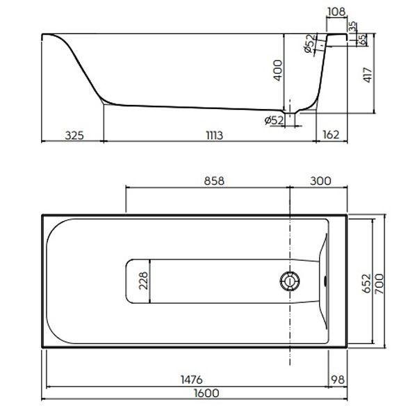 XWP3660000N Ванна акрилова прямокутна Rekord 160x70 см, біла, без ніжок (1 сорт) KOLO фото 2