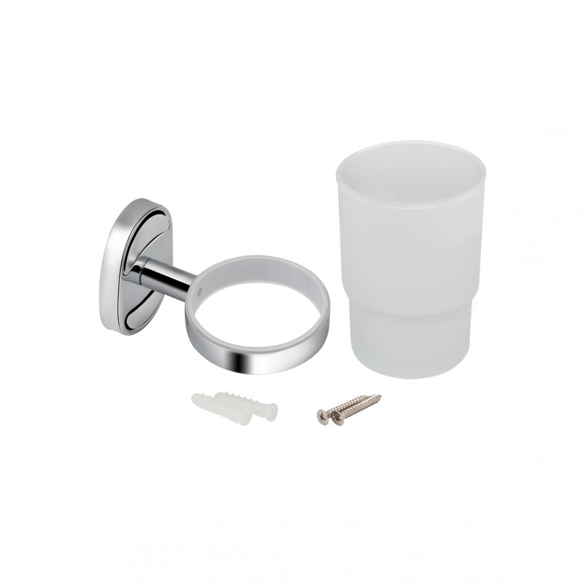 Склянка з тримачем Oreo 0401, Chrome/White настінна (матове скло) LDORE0401CRM22163 Lidz LIDZ фото 3