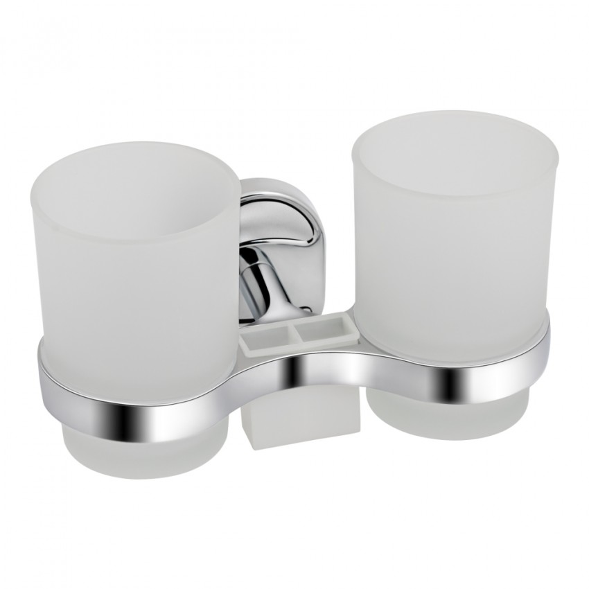Склянка з тримачем подвійна Oreo 0402, Chrome/White настінна (матове скло) LDORE0402CRM22164 Lidz LIDZ