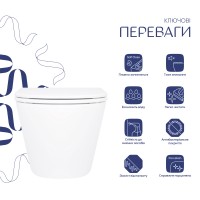 Унітаз підвісний Robin Rimless 490x370x360 мм, White, з сидінням Slim Duroplast/ Soft-close/ Quick Release QT1333046ENRW Qtap QTAP фото 3