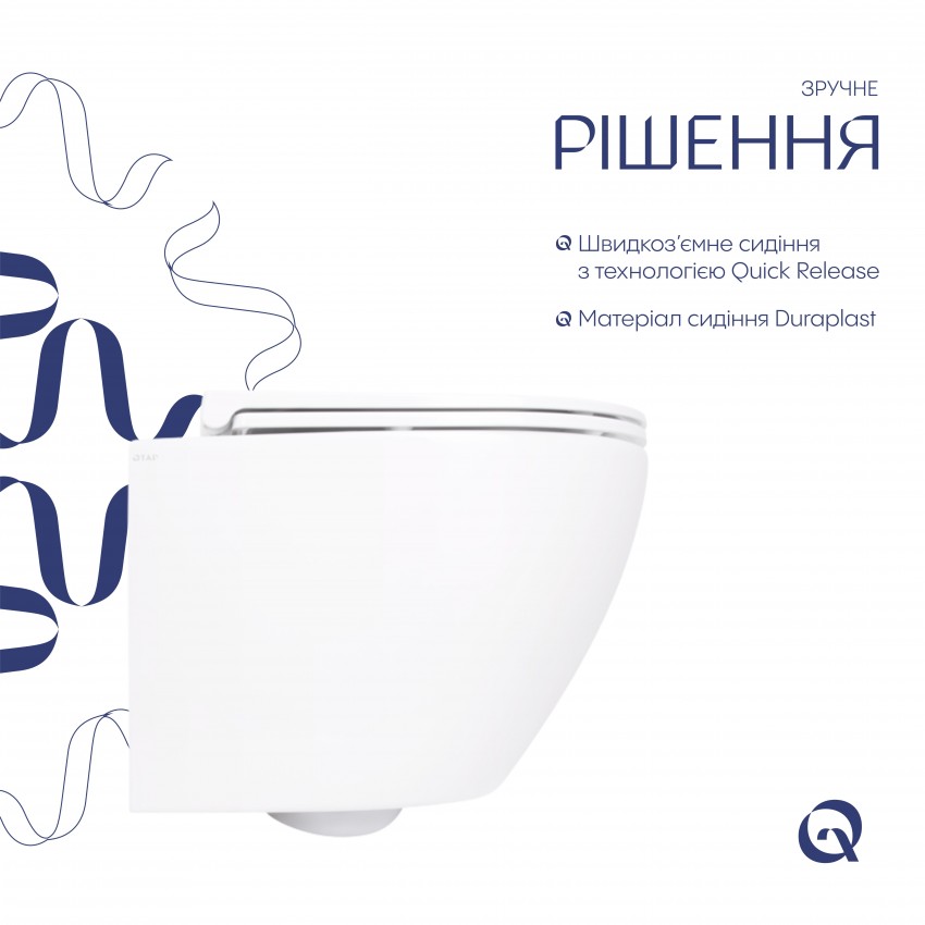 Унітаз підвісний Robin Rimless 490x370x360 мм, White, з сидінням Slim Duroplast/ Soft-close/ Quick Release QT1333046ENRW Qtap QTAP фото 4